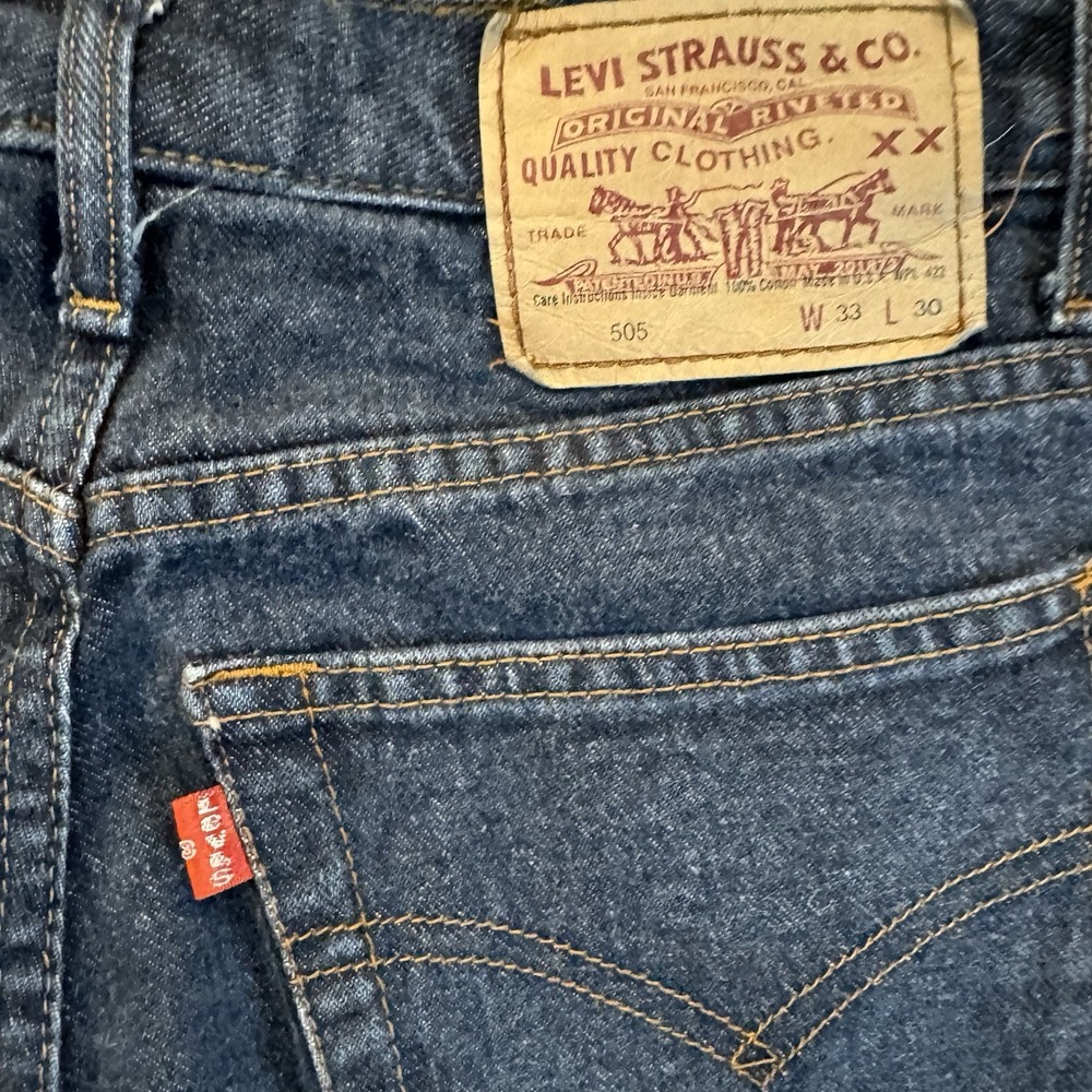 Vintage 90s Levi's 505 Straight Denim Jeans Dark‎ Wash Size 33W 30L Short - Picture 6 of 13